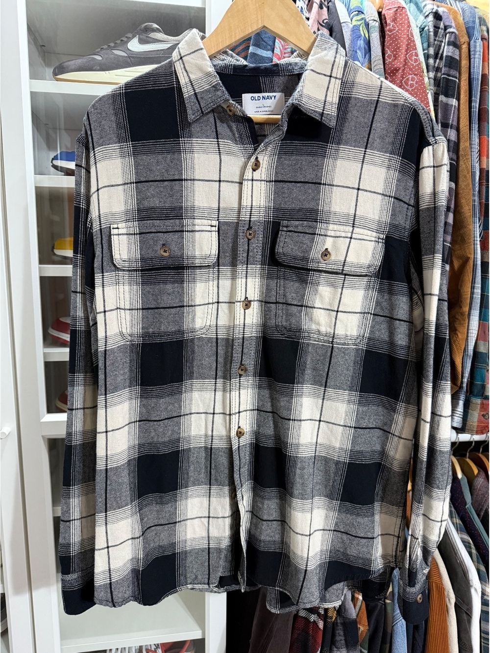 Old Navy Men's Plaid Button Down Double Brushed Flannel